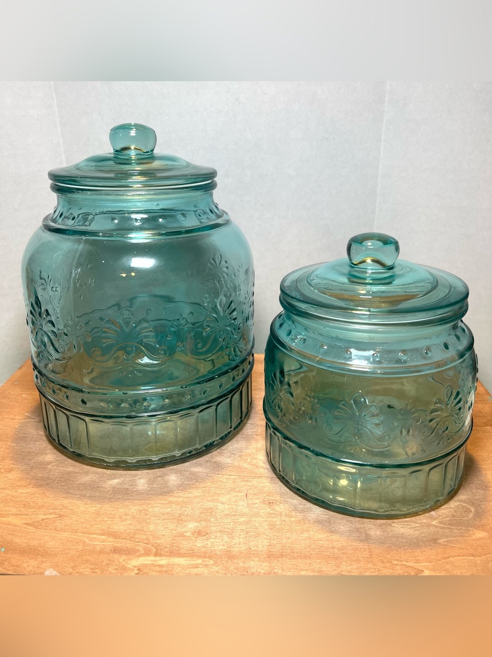The Pioneer Woman Teal Embossed Glass Canister Set with Lids